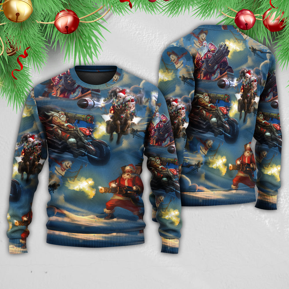 Christmas Santa Action Adventure Sweater For Winter Celebrations Family Events And Thoughtful Gifting