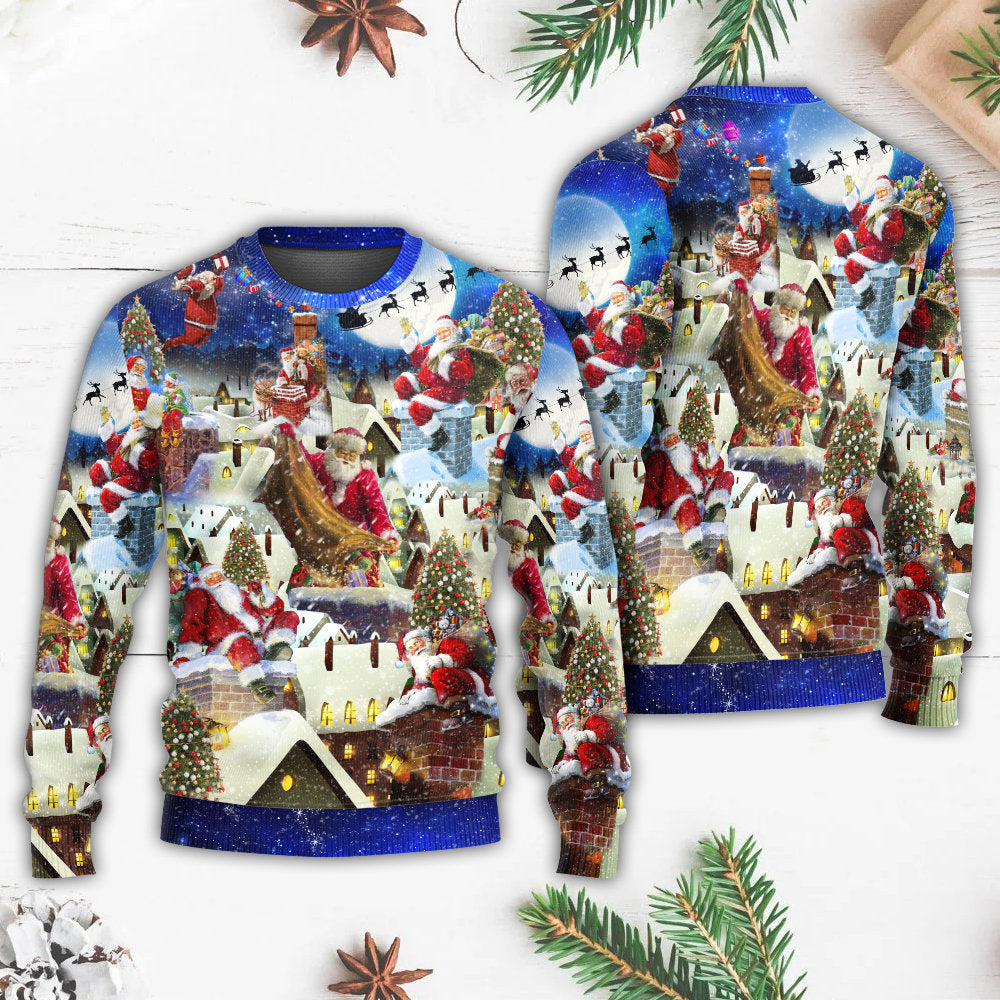 Christmas Rooftop Santa Busy Night Sweater For Winter Celebrations Family Events And Relaxed Seasonal Styling