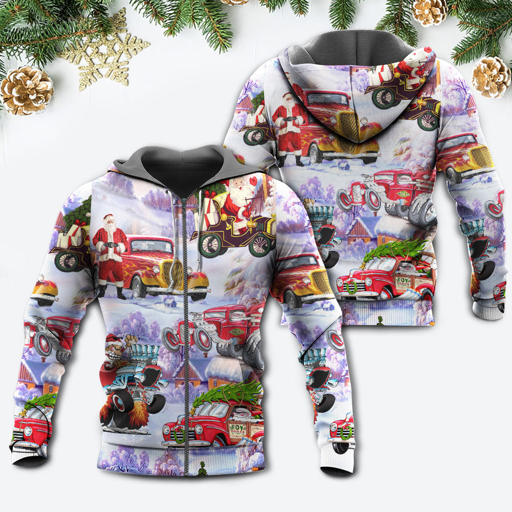 Santa Hot Rod Christmas Tree Hoodie For Winter Adventures Family Gatherings And Festive Everyday Style