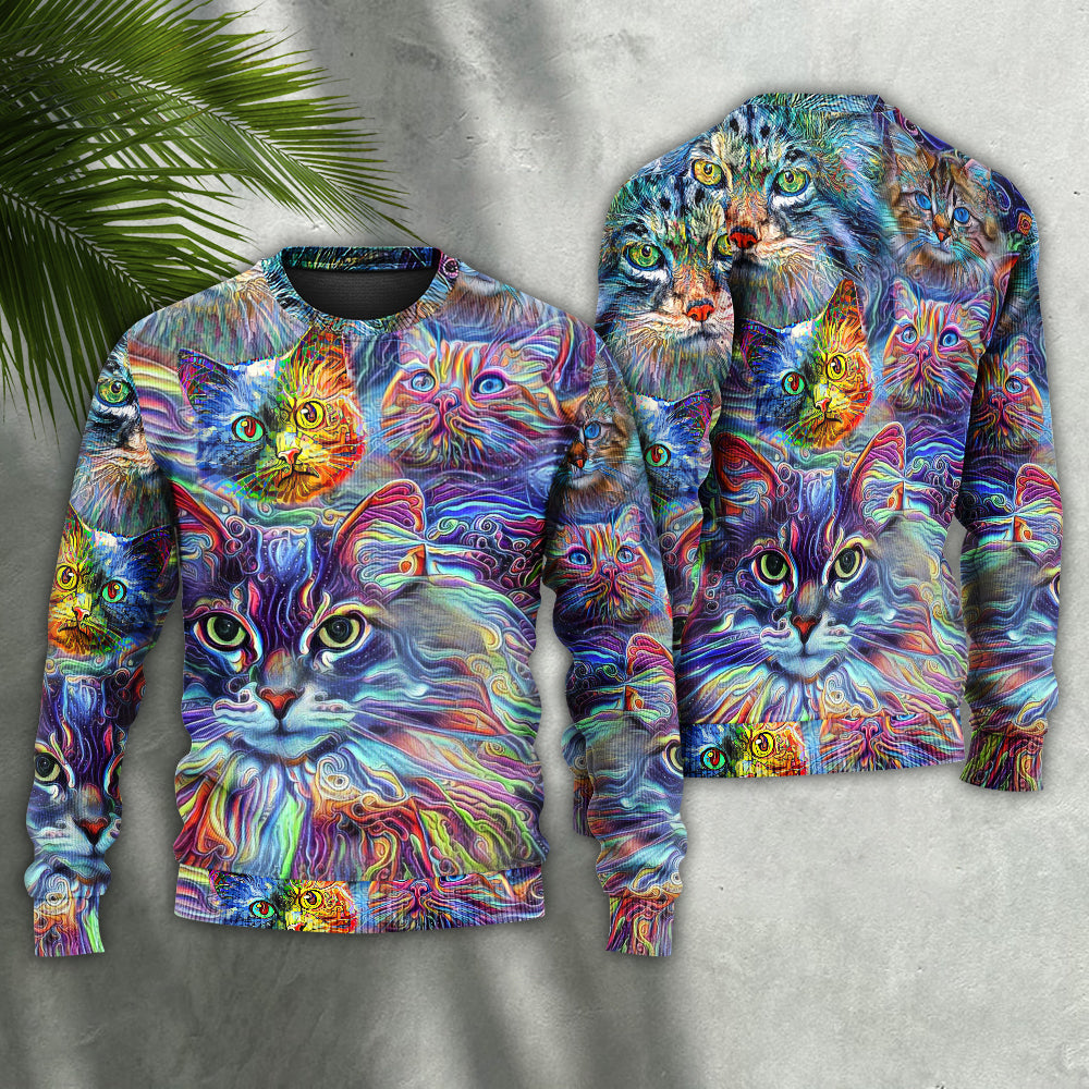 Hippie Colorful Cat Sweater For Creative Spirits Travel Parties And Comfortable Casual Wear
