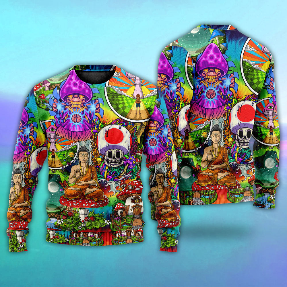 Hippie Mushroom Peace Colorful Sweater For Bohemian Style Festivals Travel And Casual Everyday Wear