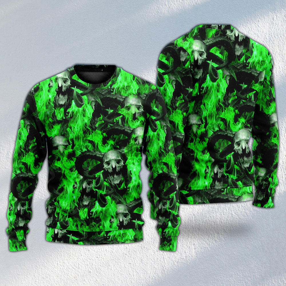 Green Flame Skull Burning Sweater For Alternative Outfits Seasonal Events And Everyday Comfort