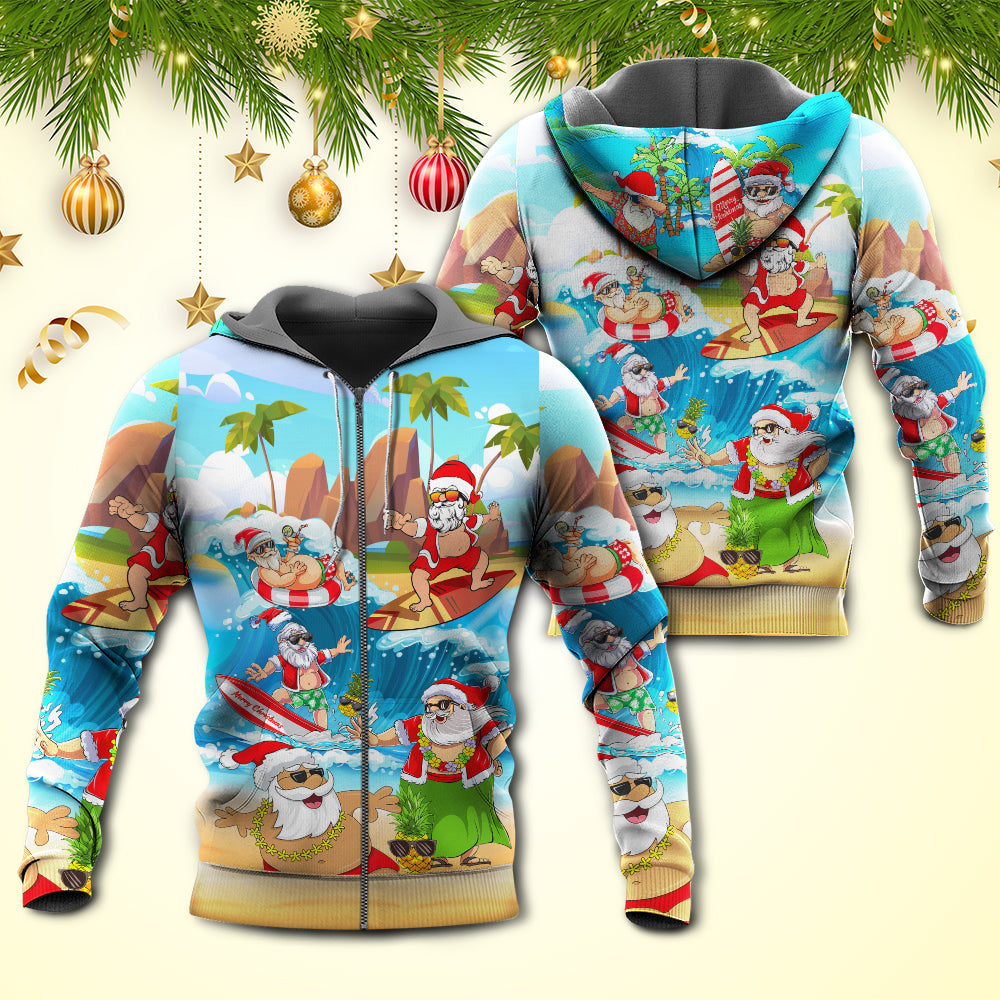 Tropical Funny Christmas Santa Beach Vacation Hoodie For Christmas Gatherings Outdoor Trips And Relaxed Seasonal Style