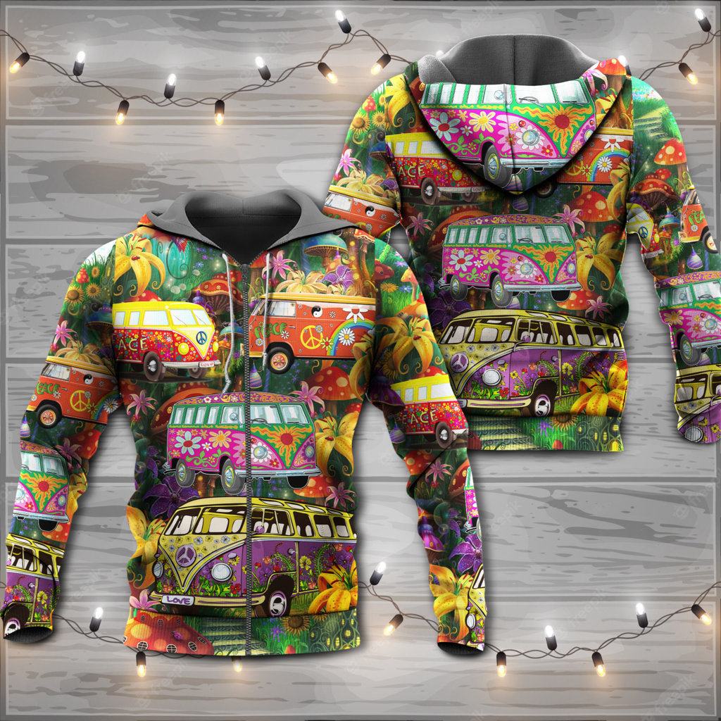Hippie Colorful Peace Bus Life Hoodie For Free Spirit Outings Holidays And Relaxed Layering
