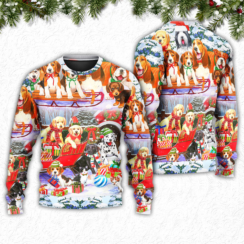 Dog Snowman Christmas Tree Merry Sweater For Winter Celebrations Family Events And Relaxed Seasonal Styling