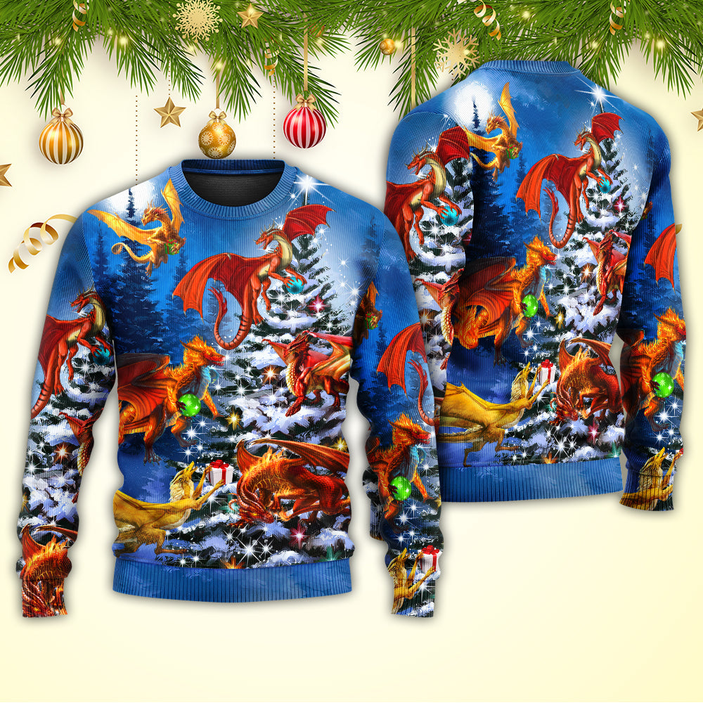 Christmas Dragon Family Holiday Lights Sweater For Festive Parties Family Photos And Comfortable Seasonal Wear
