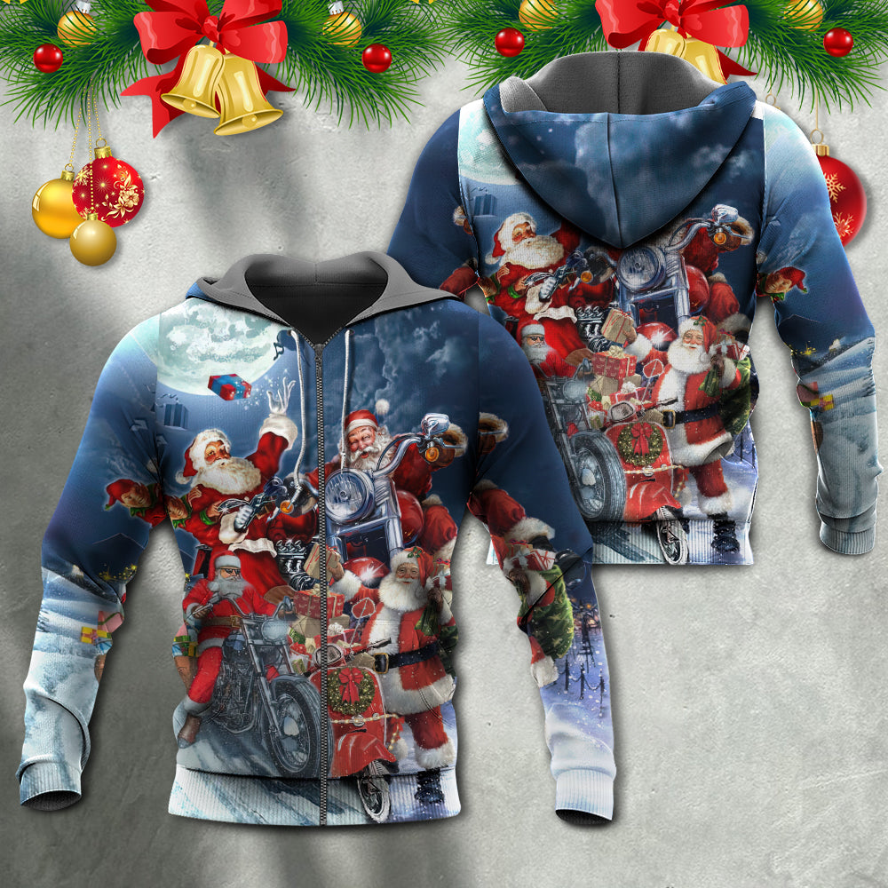 Christmas Santa Motorcycle Ride Hoodie For Festive Days Casual Adventures And Thoughtful Seasonal Gifting