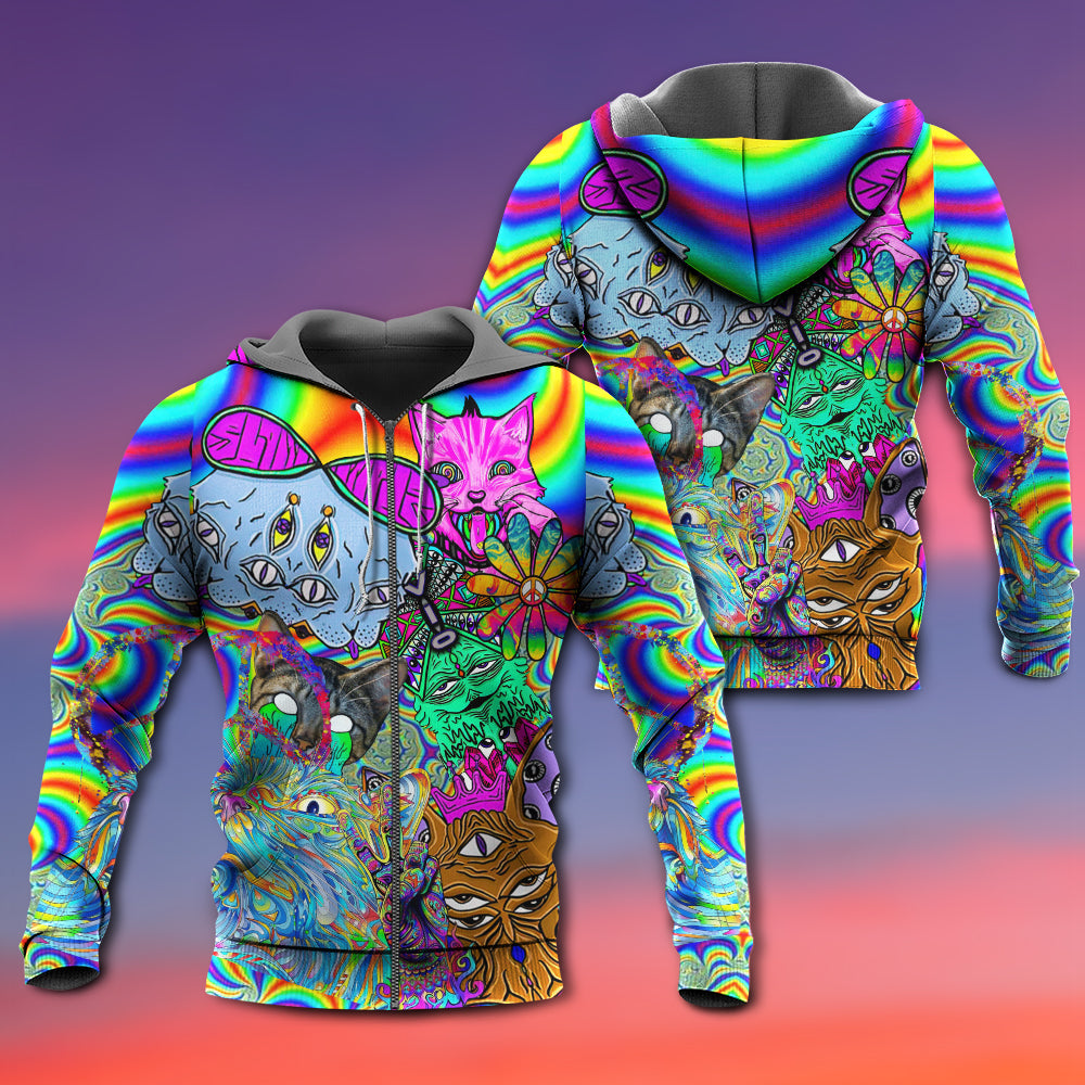 Hippie Cat Trippy Mind Hoodie For Bohemian Streetwear Festivals Travel And Everyday Comfort
