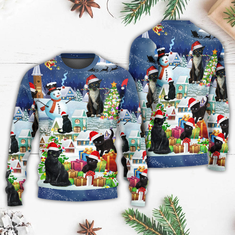 Christmas Black Cat Merry Catmas Sweater For Seasonal Parties Cozy Gatherings And Thoughtful Holiday Gifts