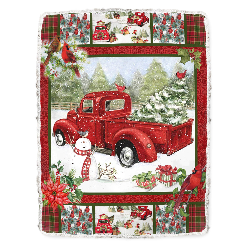Cardinal Red Truck Christmas Flannel Blanket For Cozy Bedroom Sofa Decor