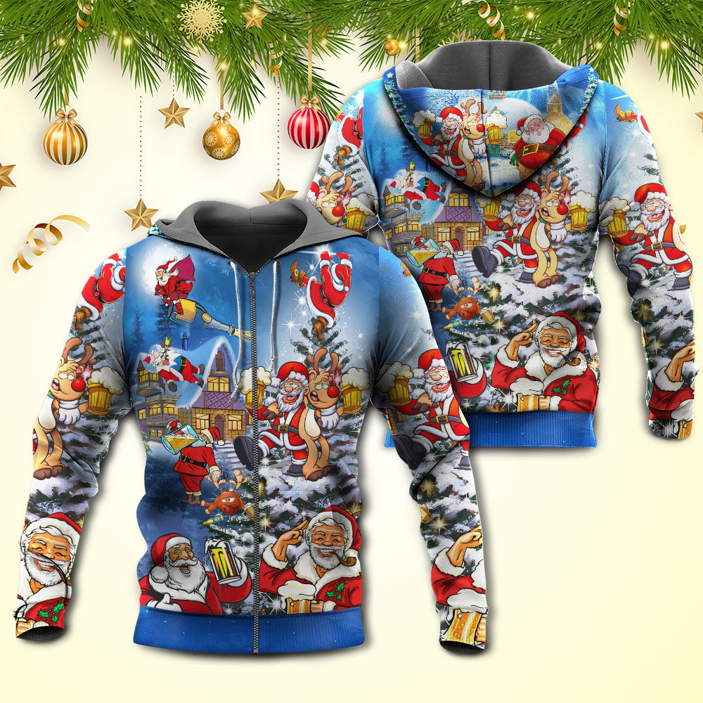 Funny Christmas Santa Drinking Beer Hoodie For Holiday Parties Weekend Outings And Cheerful Gift Giving