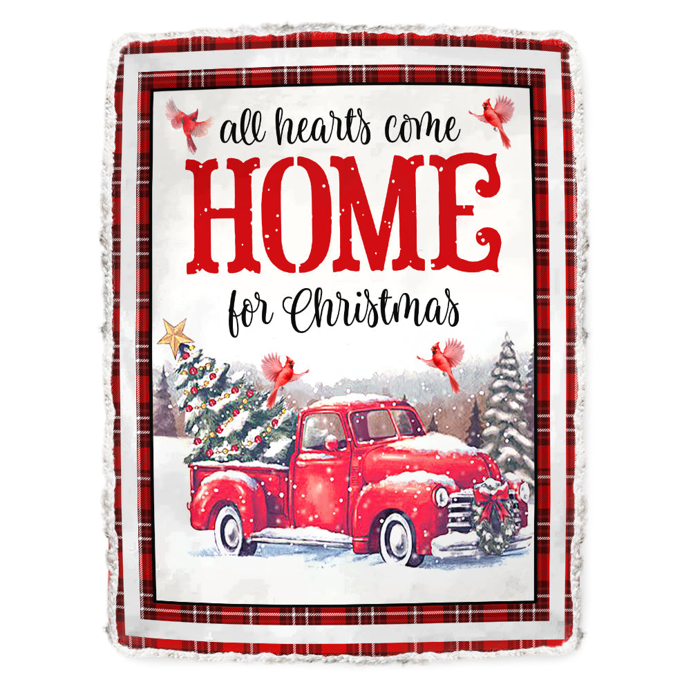 Cardinal Red Truck Christmas Flannel Blanket For Cozy Bedroom Sofa Decor