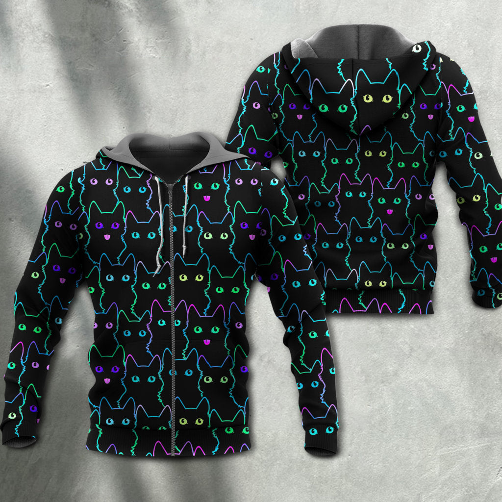 Cute Neon Kitten Glow Hoodie For Everyday Wear Outdoor Adventures And Comfortable Style