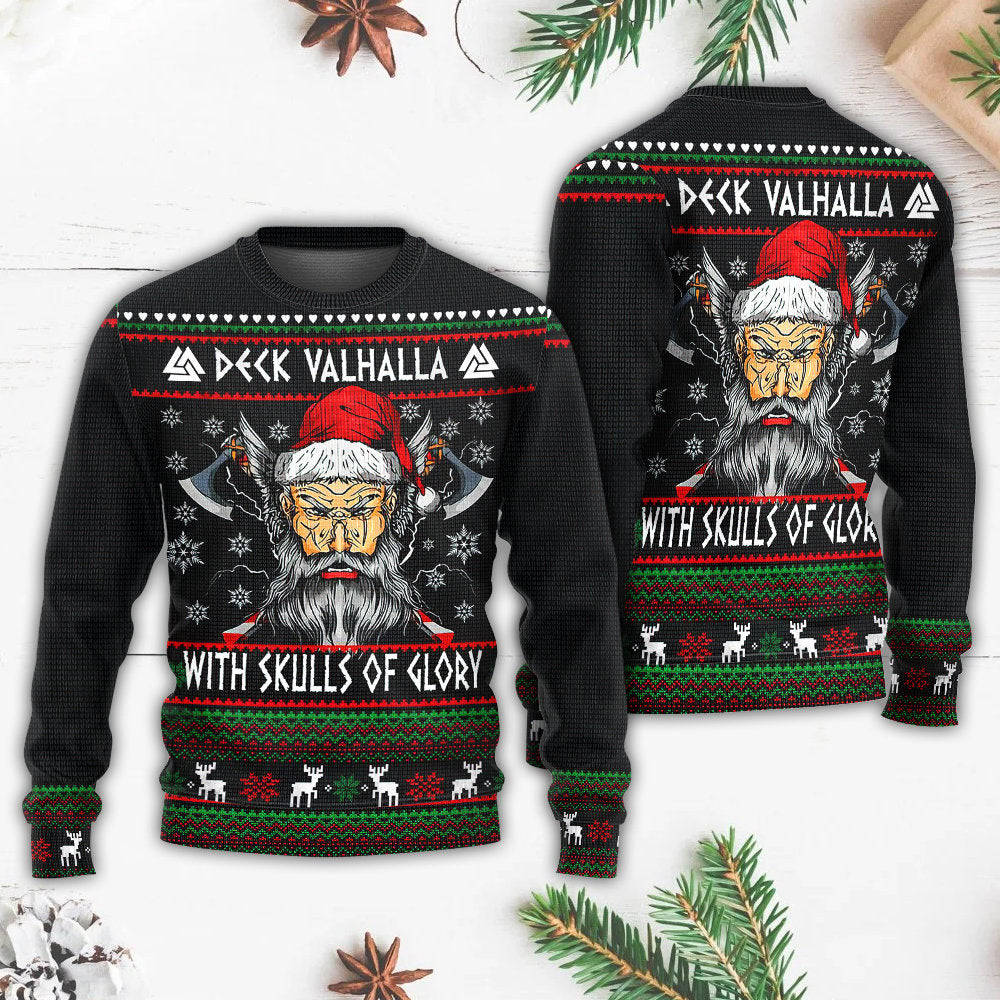 Christmas Valhalla Skull Of Glory Sweater For Holiday Travel Winter Outings And Cheerful Gift Giving
