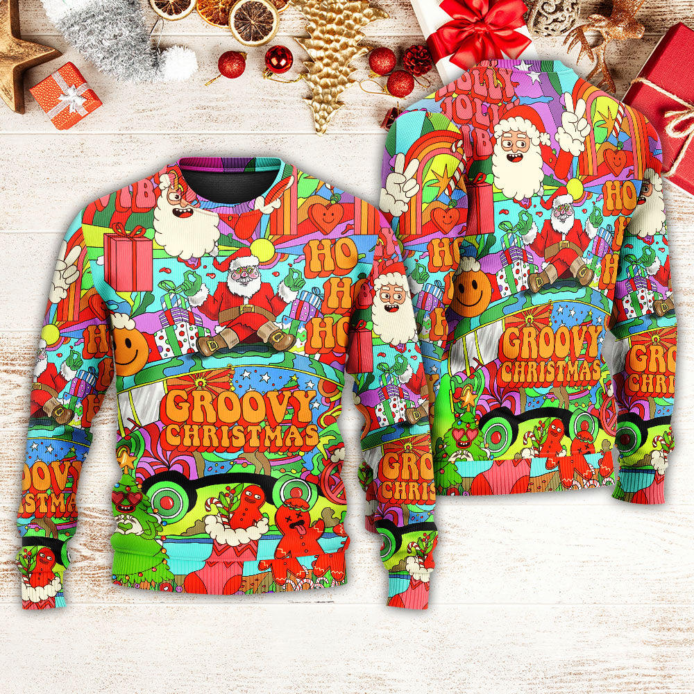 Christmas Hippie Santa Bus Peace Sweater For Winter Parties Seasonal Adventures And Relaxed Everyday Styling
