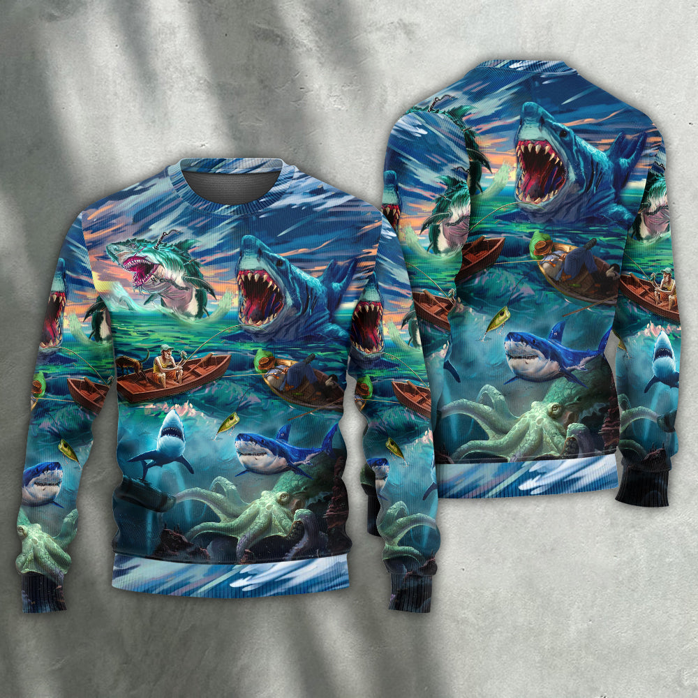 Fishing Shark Crazy Sweater For Weekend Trips And Relaxed Everyday Wear