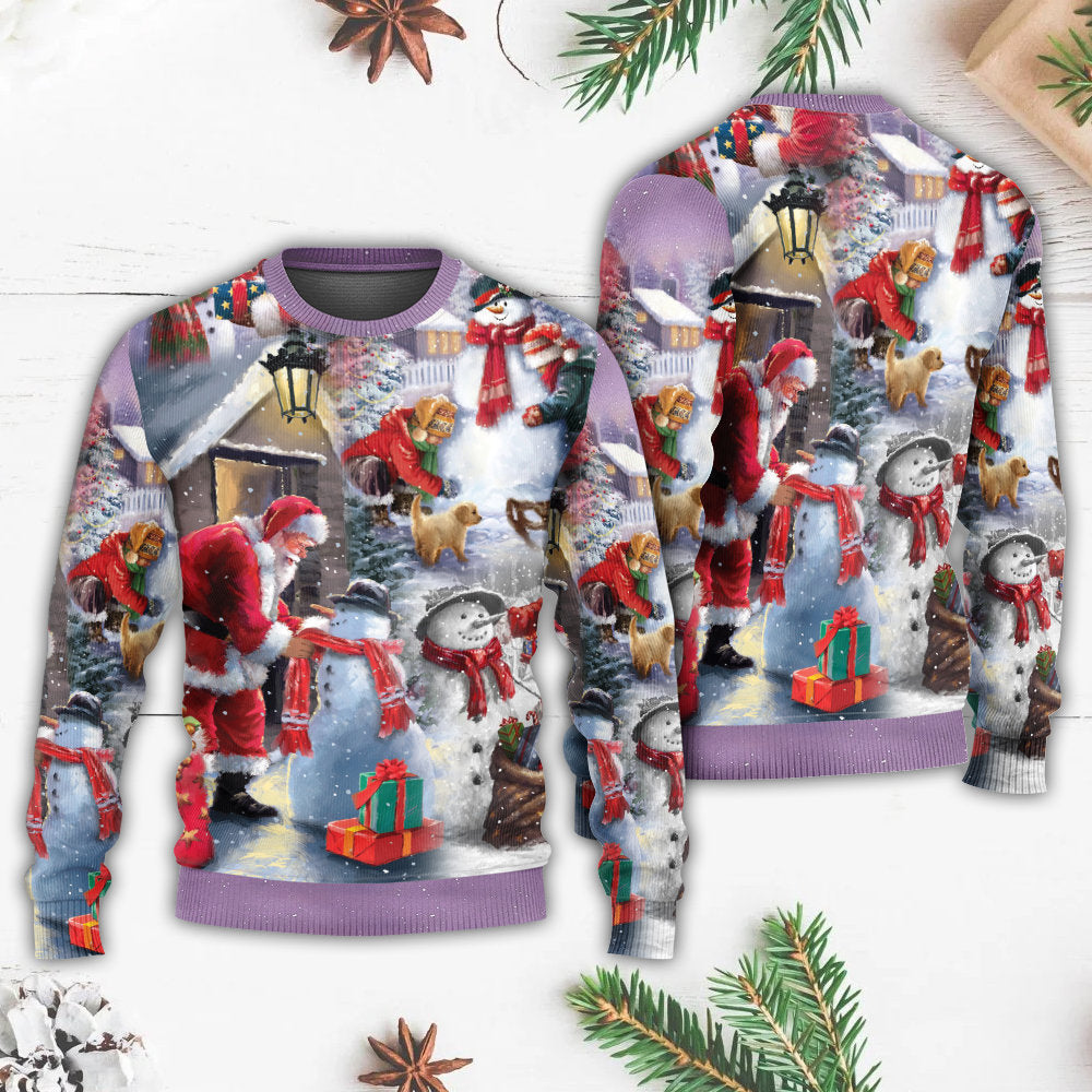 Christmas Santa Building Snowman Gift Sweater For Holiday Parties Family Gatherings And Seasonal Gift Giving