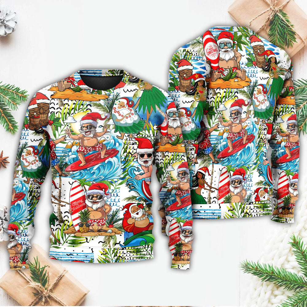 Christmas Santa Aloha Beach Vibe Sweater For Winter Parties Seasonal Adventures And Relaxed Everyday Styling