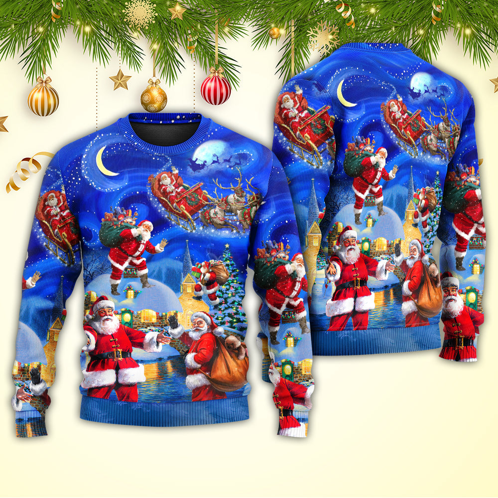 Christmas Santa In Town Magic Night Sweater For Family Gatherings Winter Travel And Everyday Seasonal Comfort