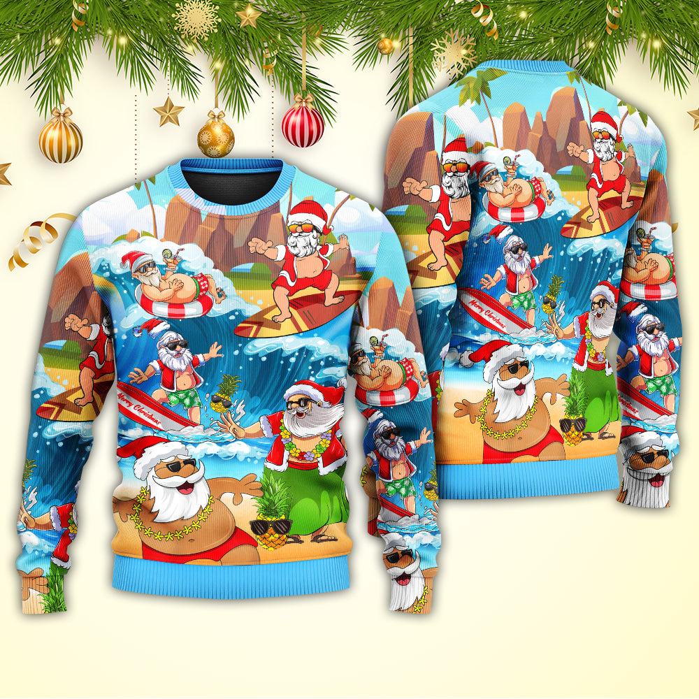 Christmas Santa Beach Play Holiday Funny Sweater For Family Gatherings Winter Travel And Everyday Seasonal Comfort