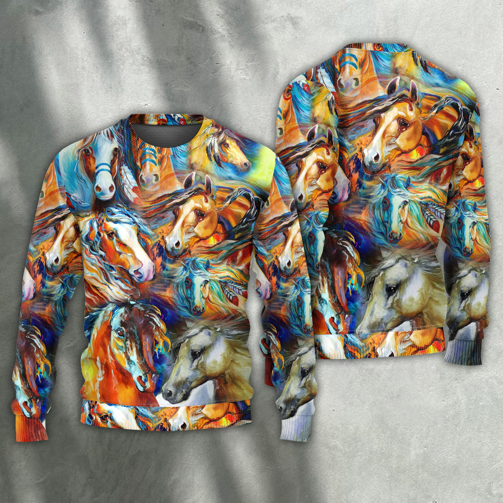 Colorful Horse Face Sweater For Casual Wear Travel Parties And Comfortable Seasonal Style