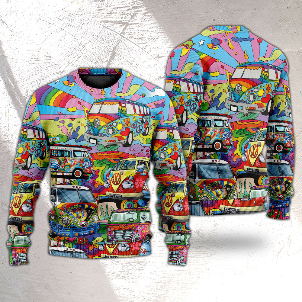 Hippie Van Colorful Peace Sweater For Festival Adventures Vacations And Relaxed Daily Styling