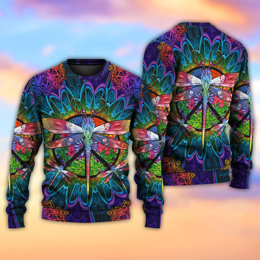 Hippie Colorful Dragonfly Mandala Sweater For Psychedelic Art Fans Outdoor Events And Distinctive Gifts