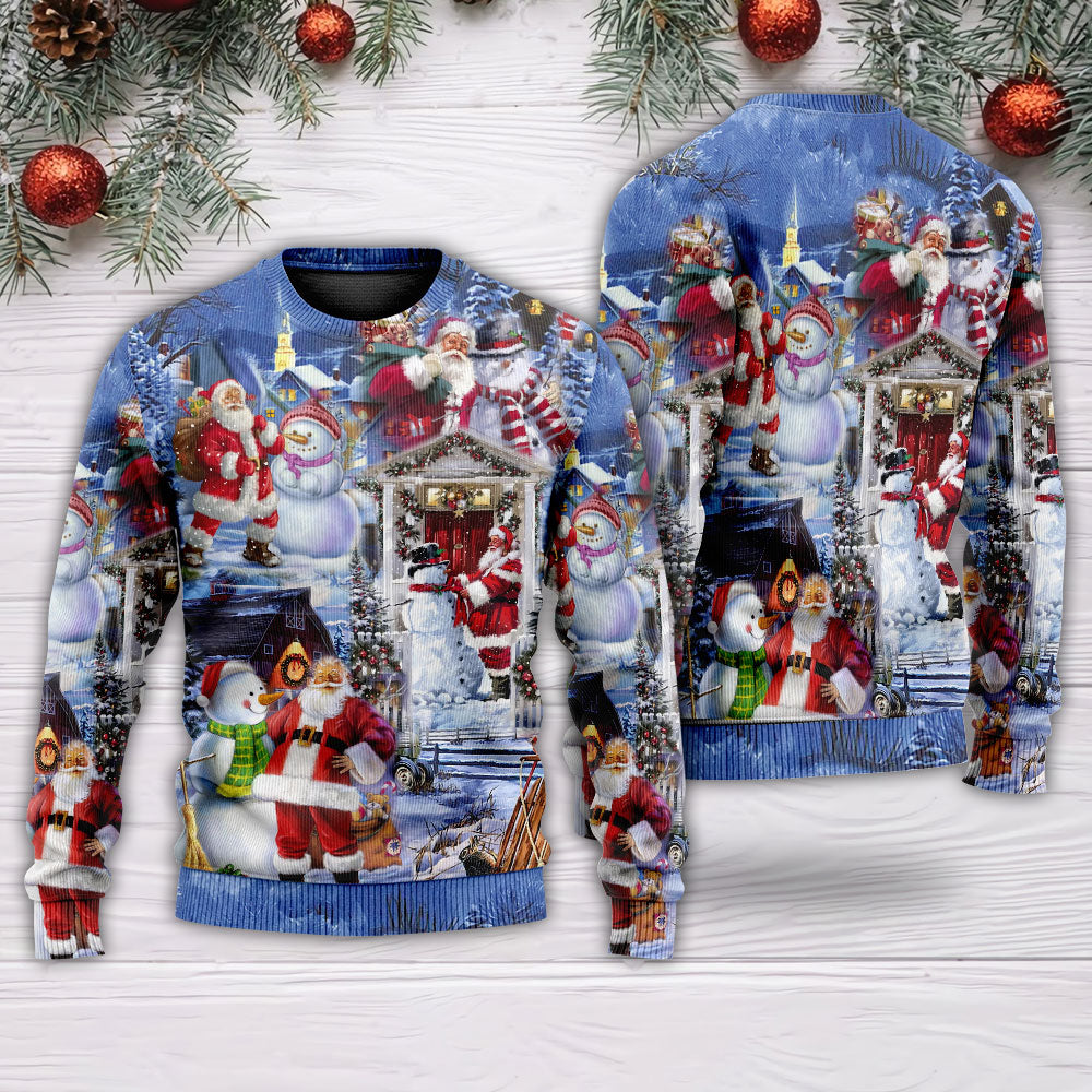 Santa And Snowman Happy Holiday Sweater For Holiday Parties Family Gatherings And Seasonal Gift Giving