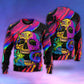 Skull And Moth Neon Night Sweater For Art Lovers Holidays Parties And Comfortable Wear