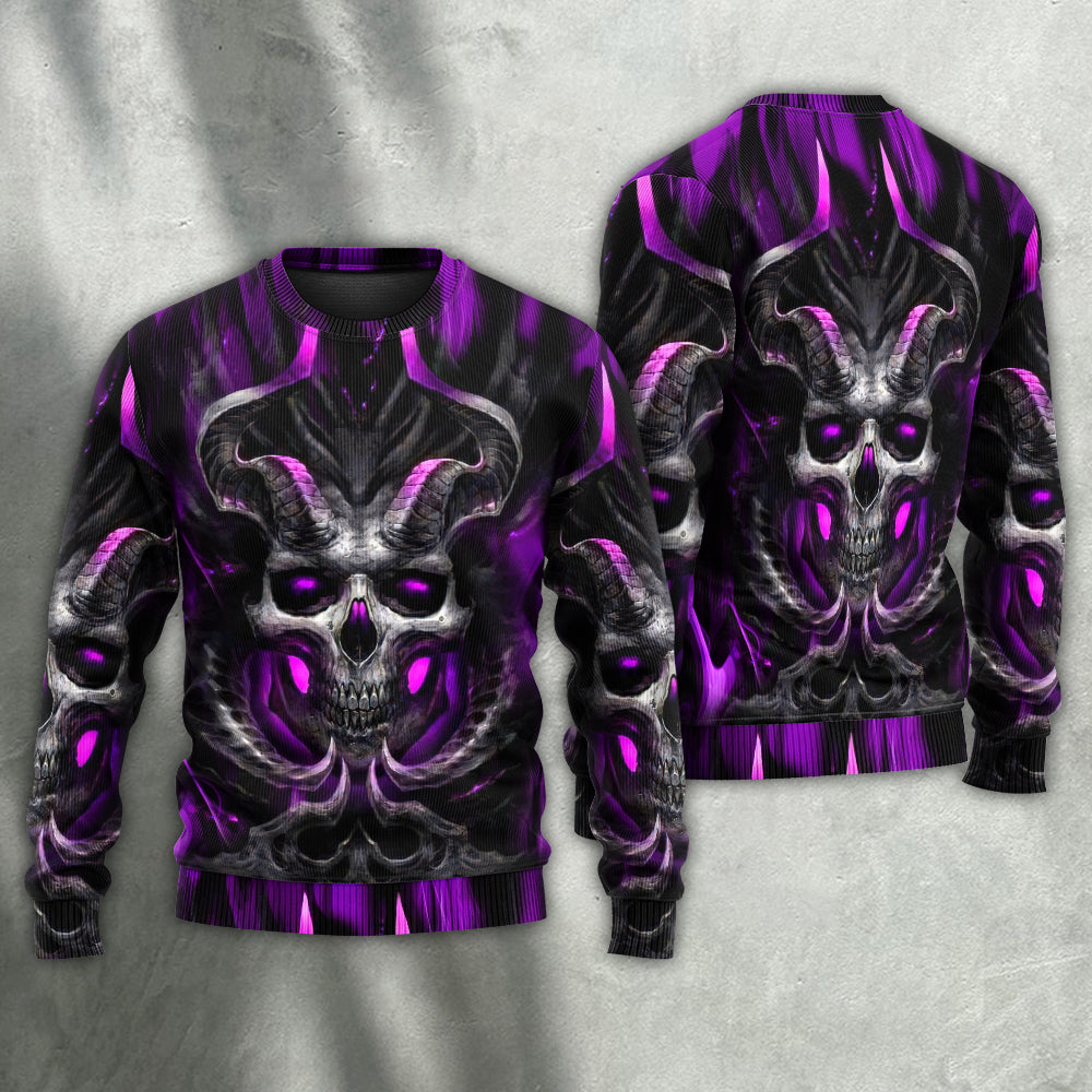 Dark Purple Fire Lightning Skull Sweater For Art Fans Travel Parties And Distinctive Casual Style