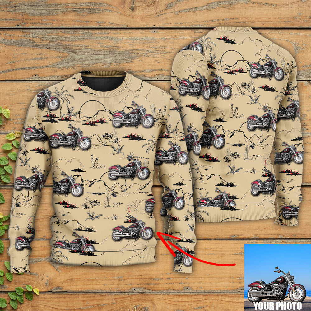 Motorcycle Desert Cactus Mountain Sweater For Motorsport Fans Travel Parties And Relaxed Daily Outfits