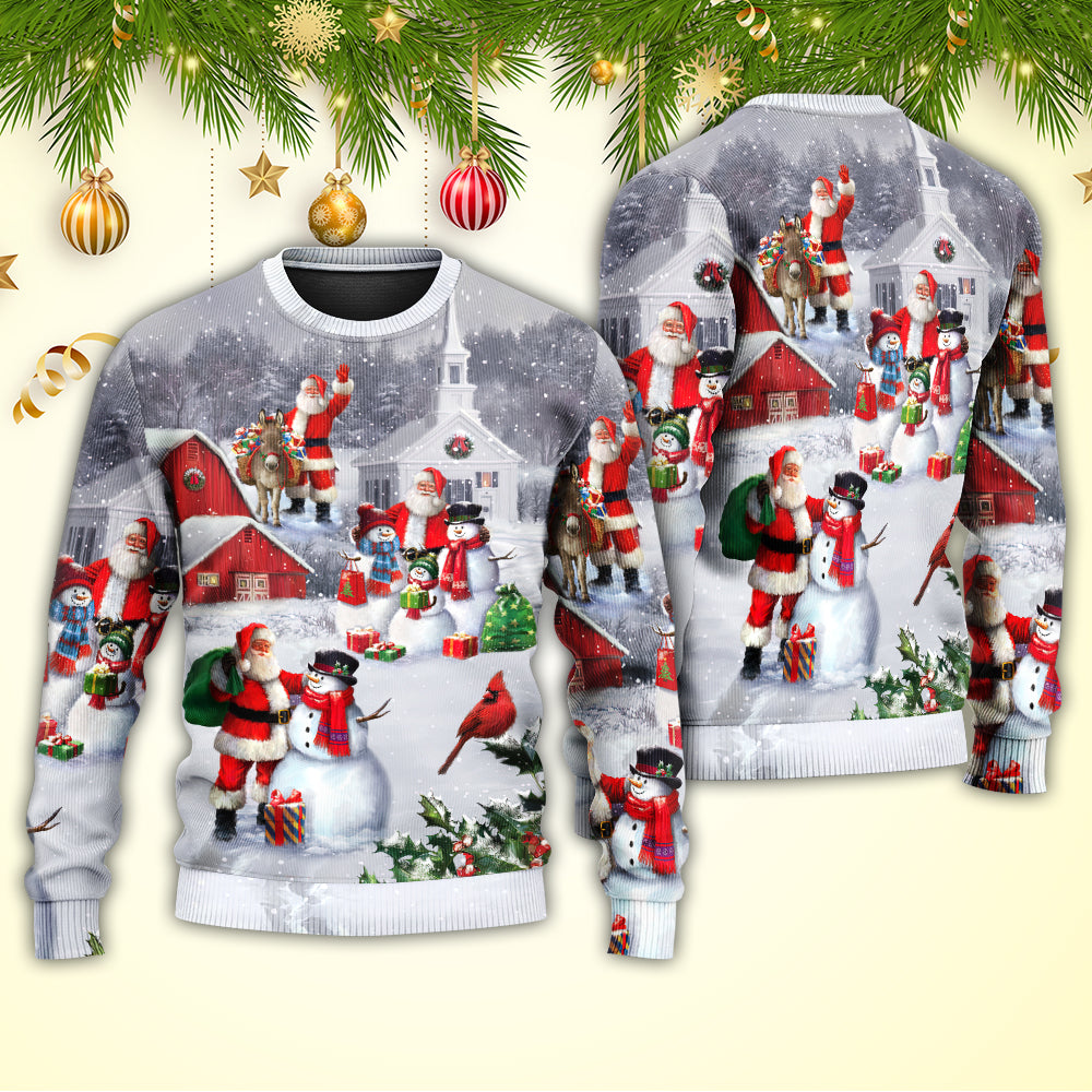 Christmas Santa Snowman Family Town Sweater For Holiday Travel Winter Outings And Cheerful Gift Giving