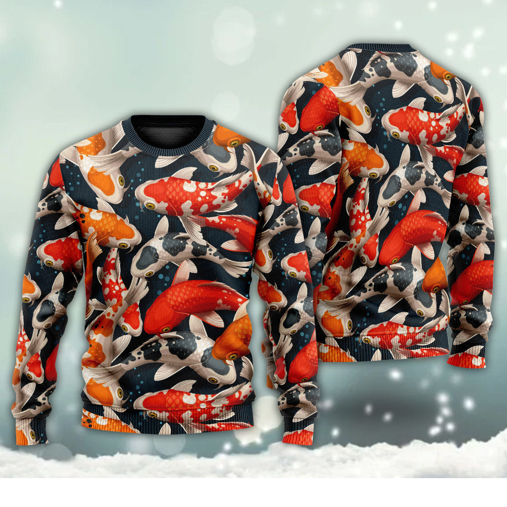 Colorful Koi Fish Swimming Sweater For Seaside Adventures Outdoor Events And Relaxed Daily Style