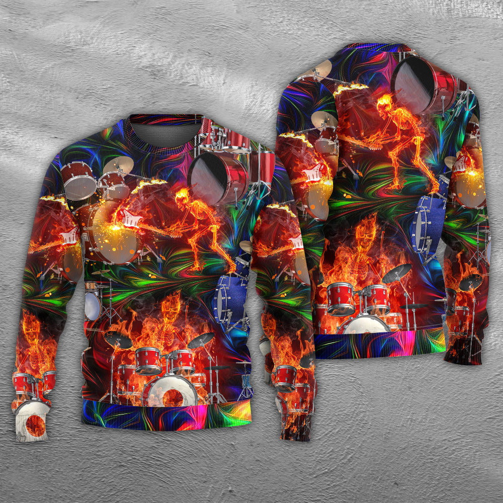 Drum Is My Fire Skull Sweater For Fantasy Fans Casual Outings And Weekend Adventures