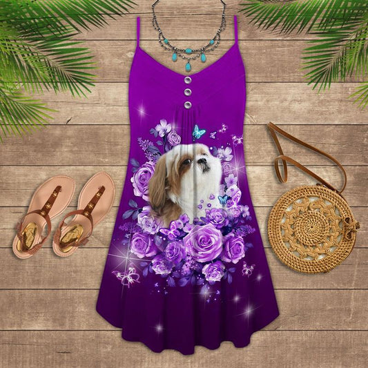 Dogs Purple Rose Butterfly Limited – Women's Summer Sleeveless V-Neck Camisole Dress