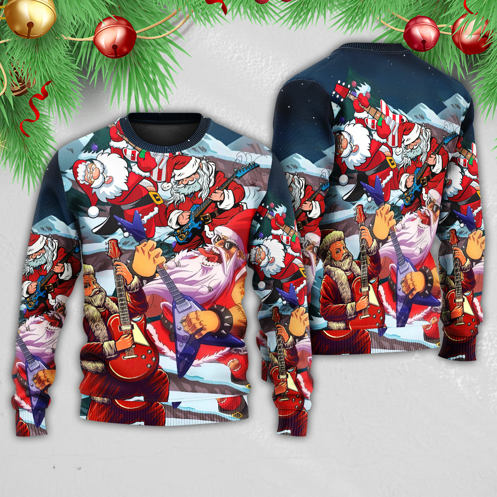 Christmas Santa With Electric Guitar Sweater For Festive Family Events Casual Wear And Holiday Gift Giving
