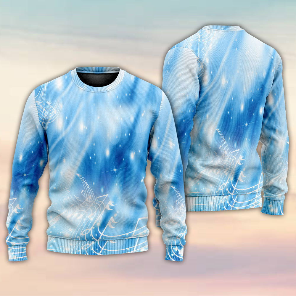 Musical Notes Dark Blue Sweater For Outdoor Events Weekend Trips And Relaxed Casual Wear