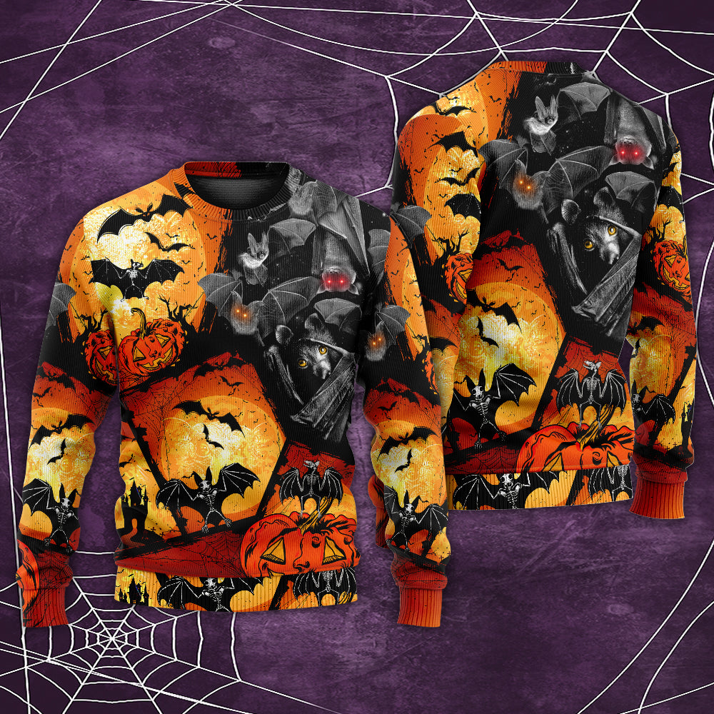 Halloween Bat Pumpkin Night Sweater For Alternative Outfits Seasonal Events And Everyday Comfort