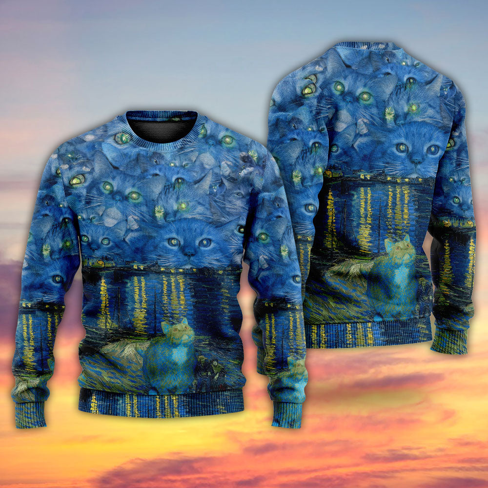 Cat Starry Night Sweater For Outdoor Activities Weekend Trips And Relaxed Everyday Outfits