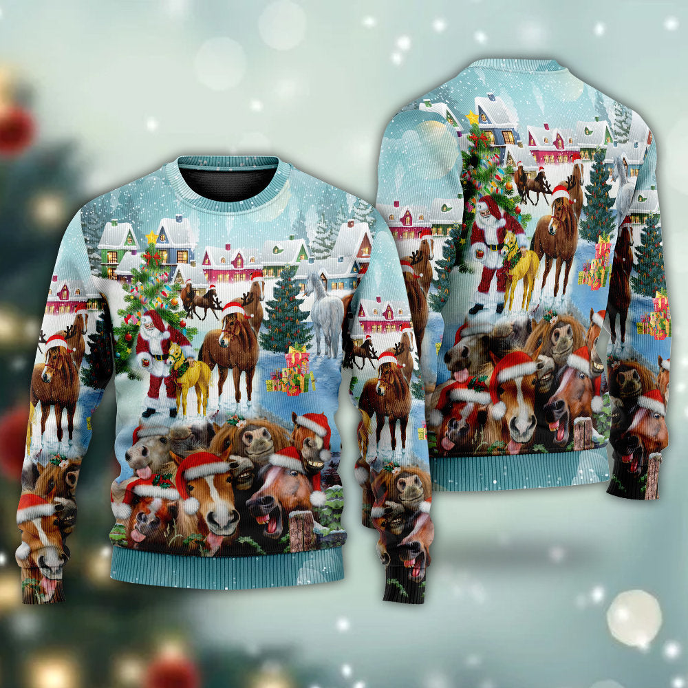 Horse Loves Christmas Happy Sweater For Festive Parties Family Photos And Comfortable Seasonal Wear