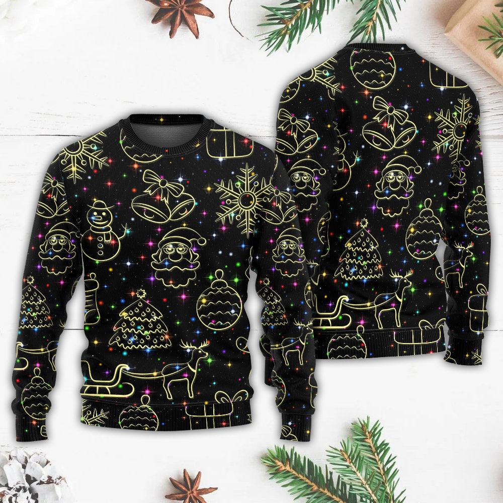 Christmas Neon Light Starry Night Sweater For Holiday Travel Winter Outings And Cheerful Gift Giving