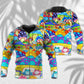 Hippie Frog Mushroom Peace Hoodie For Colorful Streetwear Festivals And Comfortable Daily Wear