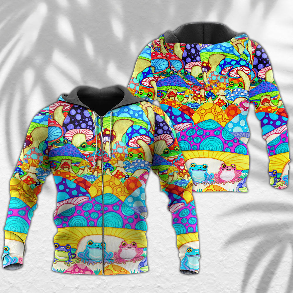 Hippie Frog Mushroom Peace Hoodie For Colorful Streetwear Festivals And Comfortable Daily Wear