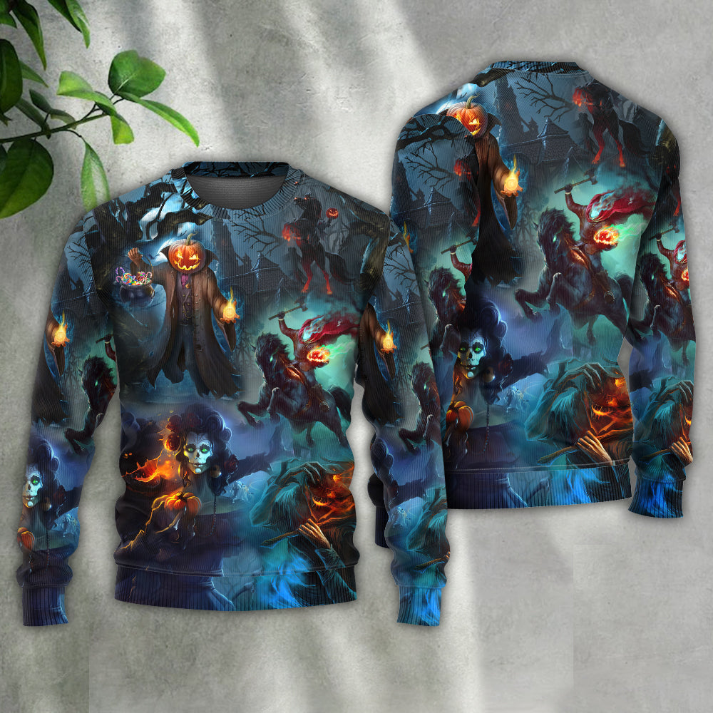 Halloween Skull Pumpkin Night Sky Sweater For Alternative Fashion Events And Thoughtful Seasonal Gifts