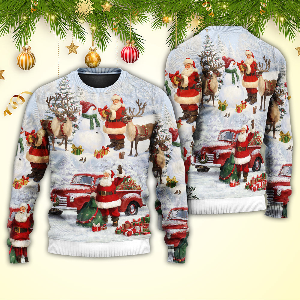 Christmas Santa Gift Snow Painting Sweater For Festive Family Events Casual Wear And Holiday Gift Giving