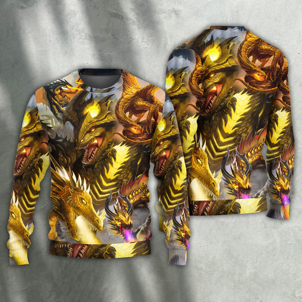Golden Dragon Skull Fantasy Sweater For Alternative Outfits Seasonal Events And Everyday Comfort