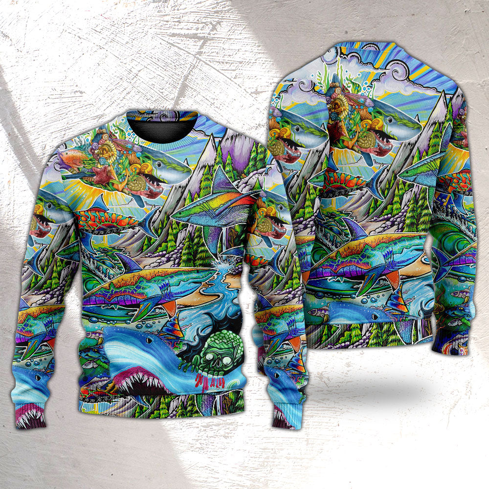 Hippie Colorful Shark Peace Sweater For Festival Adventures Vacations And Relaxed Daily Styling