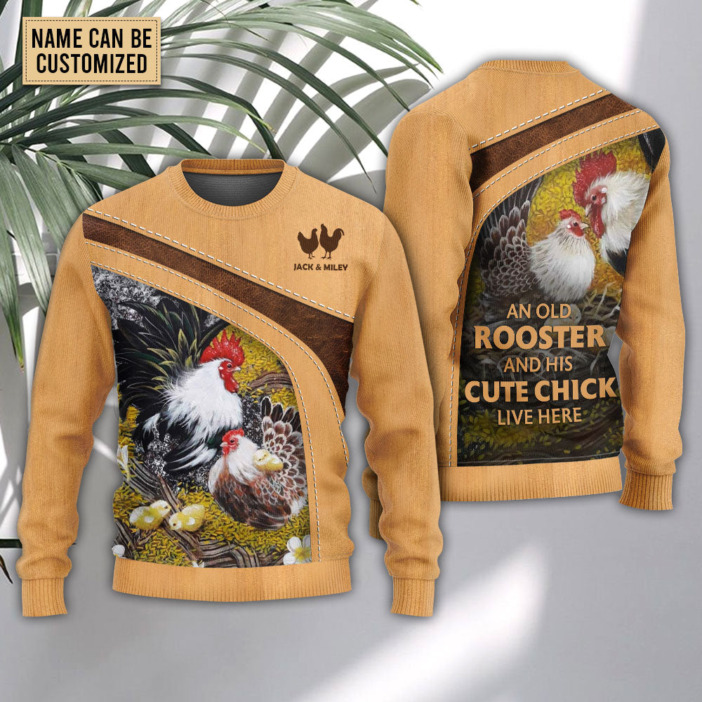 Old Rooster And Cute Chick Farm Sweater For Casual Wear Travel Parties And Comfortable Seasonal Style