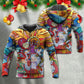 Colorful Christmas Santa Geometry Hoodie For Holiday Vacations Winter Events And Everyday Comfort