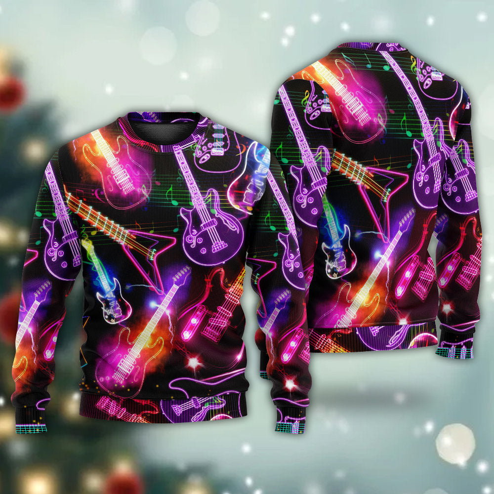 Guitar Neon Christmas Sweater For Holiday Parties Family Gatherings And Seasonal Gift Giving